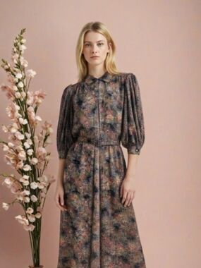 Vintage 70s Silk Albert Nipone Boho Paisly Print Dress Size Medium